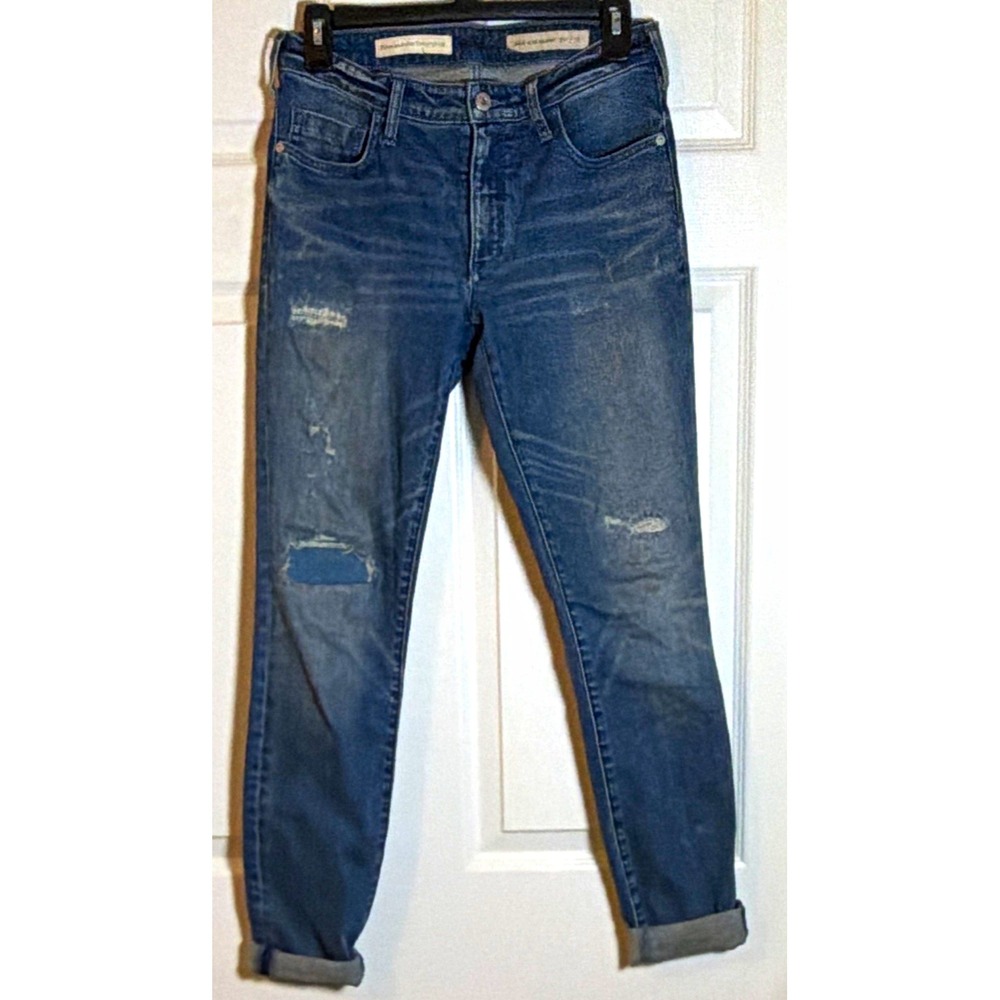 Pilcro and the Letterpress Women's 27 Medium Wash Blue Distressed Skinny Jeans
